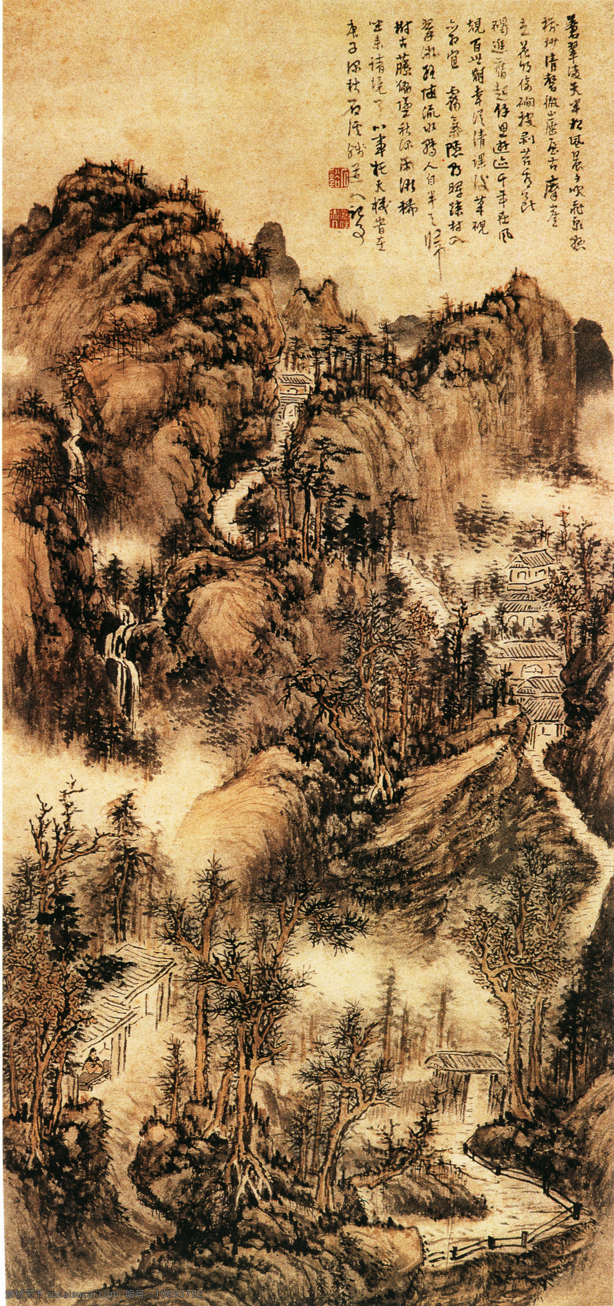 山水 名画 书画 苍翠 凌 天图 古画 山水画 书画真迹 中国水墨画 苍翠凌天图 名家髡残 文化艺术