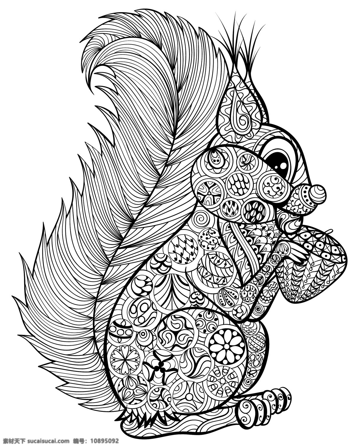 黑白 时尚 花纹 松鼠 动物 艺术