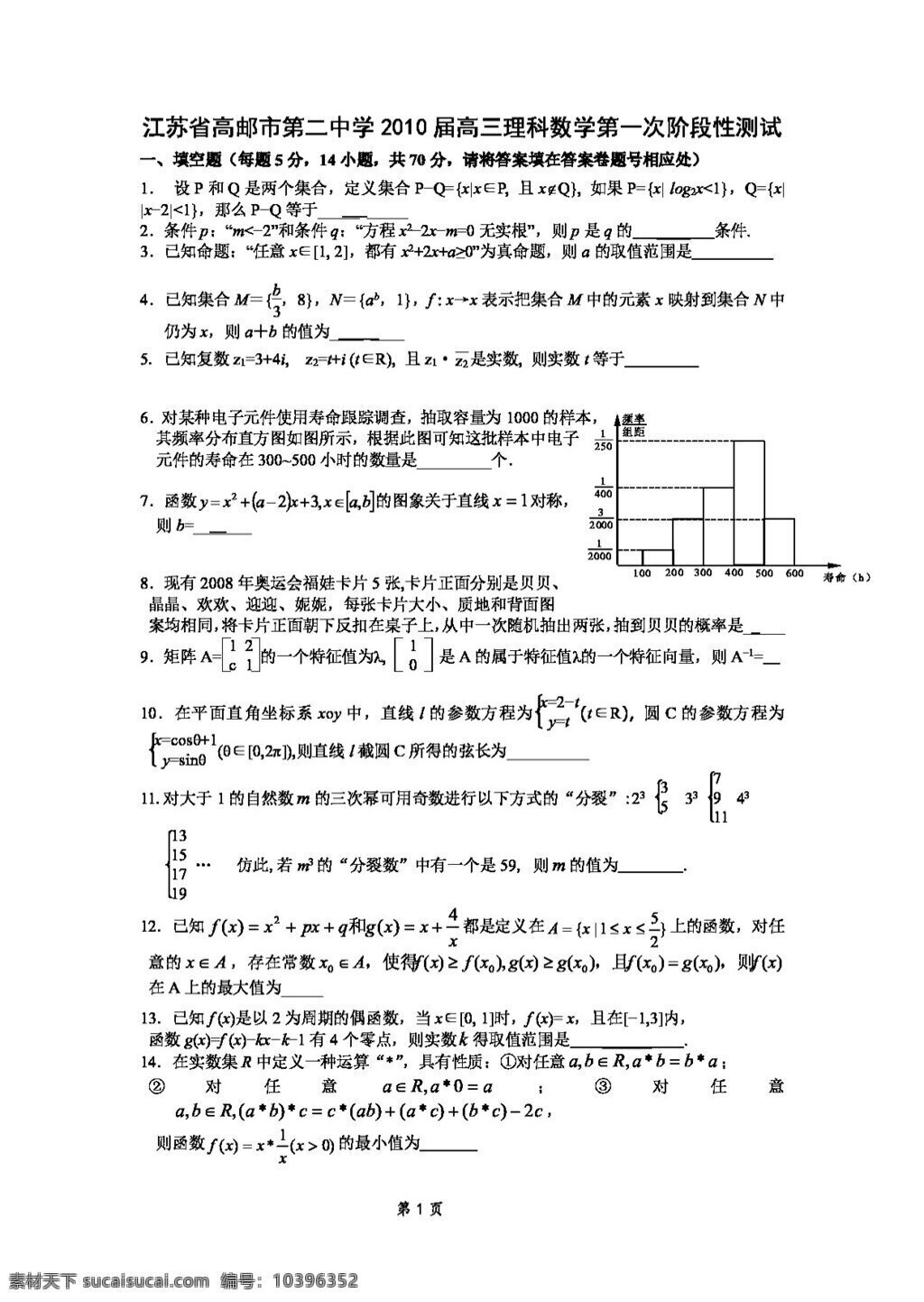 数学 苏 教 版 江苏省 高邮市 二中 学 高三 理科 第一次 阶段性 测试 高考专区 试卷 苏教版