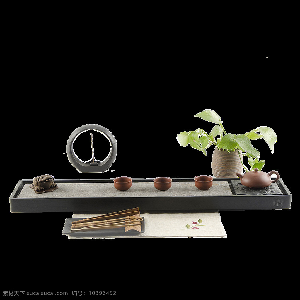清新 雅致 黄褐色 茶具 产品 实物 产品实物 黑色茶几 盆栽 深色茶盘
