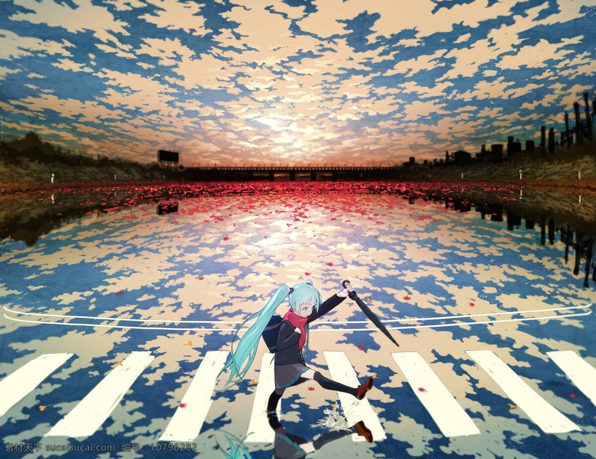 蓝色 初 音 动漫 初音未来 天空背景 蓝色毛初音 初音 卡通 可爱