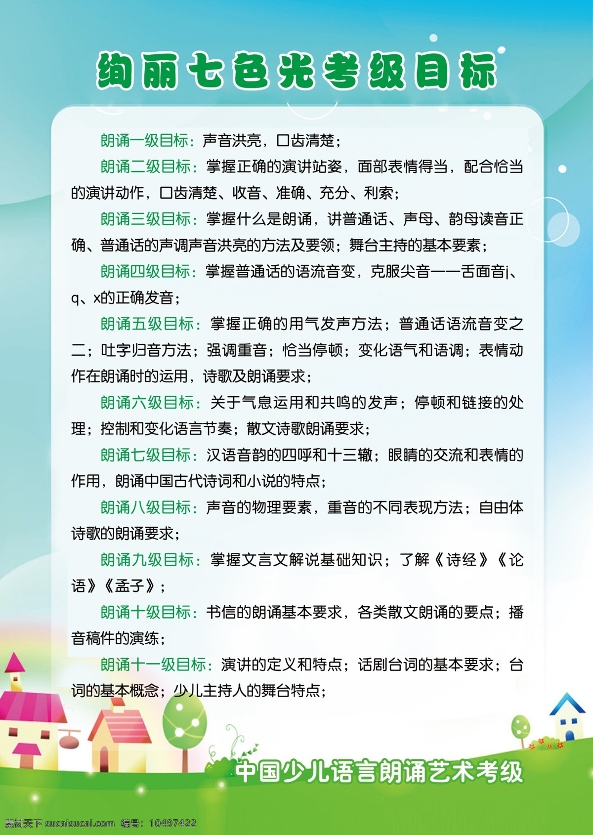 考级展板 七色光 考级目标 基础知识 朗诵 声母 白色