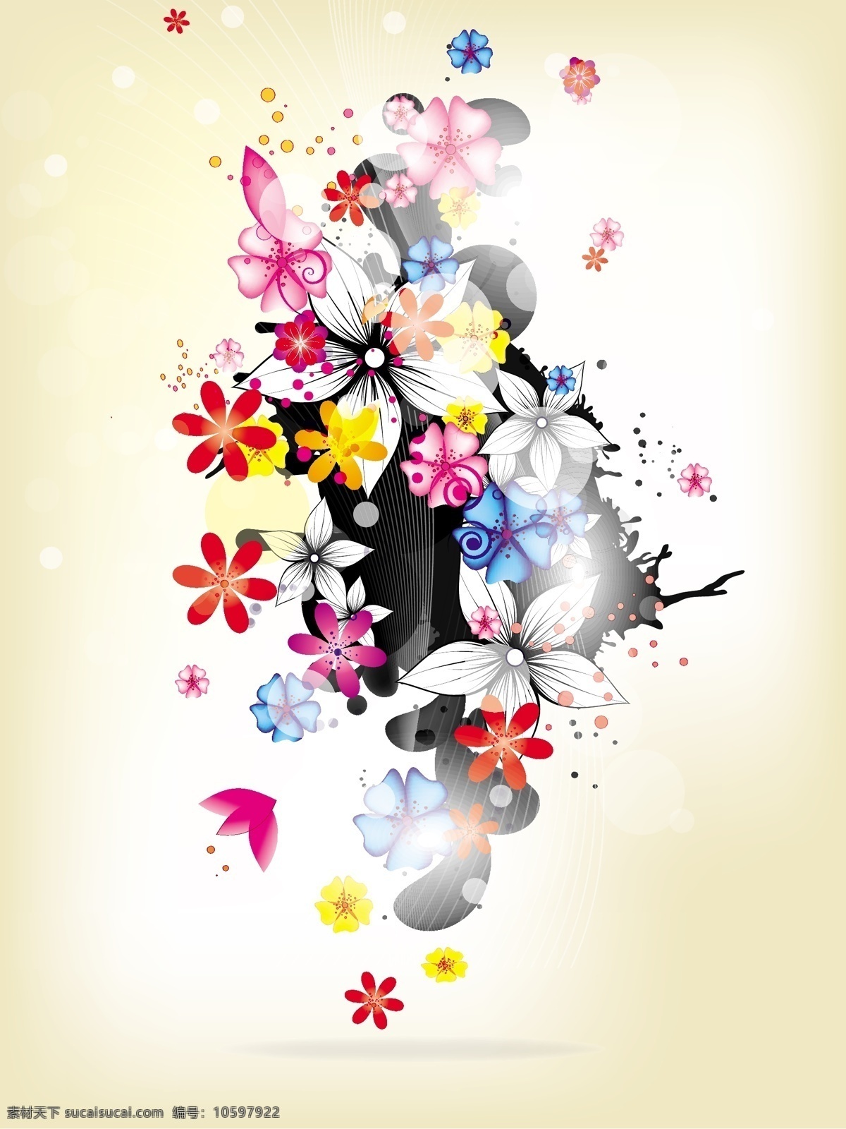 梦幻 炫彩 花朵 墨迹 喷溅 梦幻彩色花朵 墨迹喷溅 矢量花朵 时尚花纹 时尚潮流图案 背景花纹 背景图案 颓废花纹 印花图案 底纹边框 矢量素材 白色
