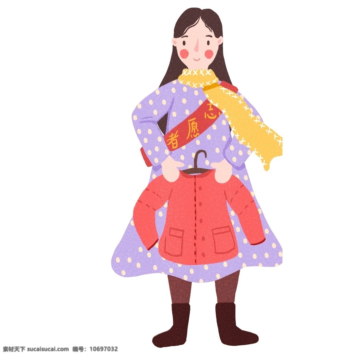 手绘 发放 物资 志愿者 女孩 人物 插画 卡通设计 志愿者女孩 发放物资