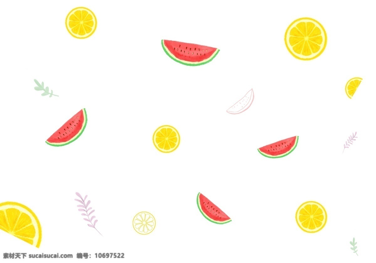手绘 夏日 小 清新 水果 西瓜 柠檬 小清新 饮料 海边 解暑 阳光 png图 透明底 凉爽 红色 黄色