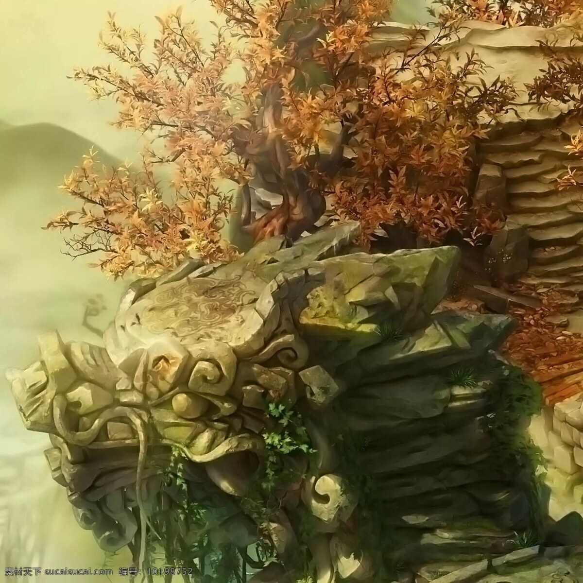 古风 动画 场景 安静 动画场景 复古 阶梯 奇幻 山崖 自然景观 文化艺术