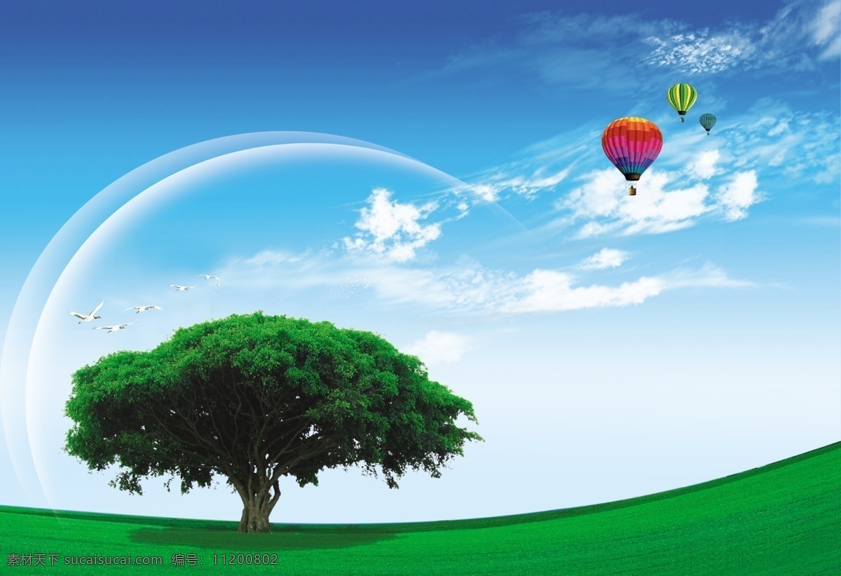 大树免费下载 白云 参天大树 大树 飞鸟 风景 广告 弧形 画册设计 郊野 蓝天 绿地 树 绿树 蓝天绿地 天空 气球 热气球 鸟 其他画册封面