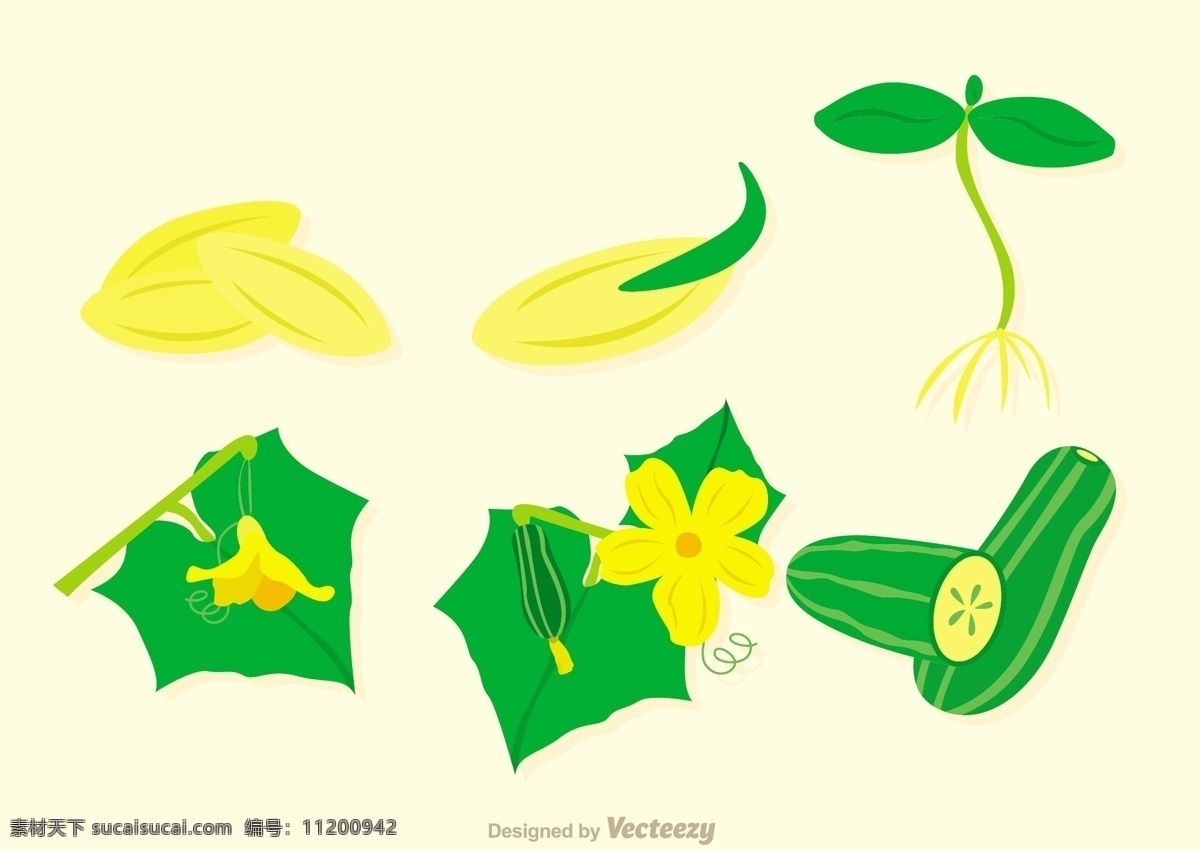 植物 设计图 彩色 黄色 绿色 矢量图 其他矢量图