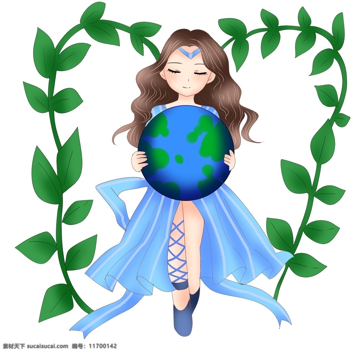 地球 小时 环保 插画 环保的女孩 卡通插画 爱护地球 保护地球 地球一小时 地球环保 绿色的叶子