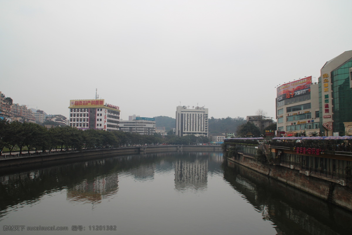 城市 倒影 广告牌 河流 建筑 建筑景观 流水 绿化 自贡一景 医院 自贡 沙湾饭店 树木 自然景观 矢量图