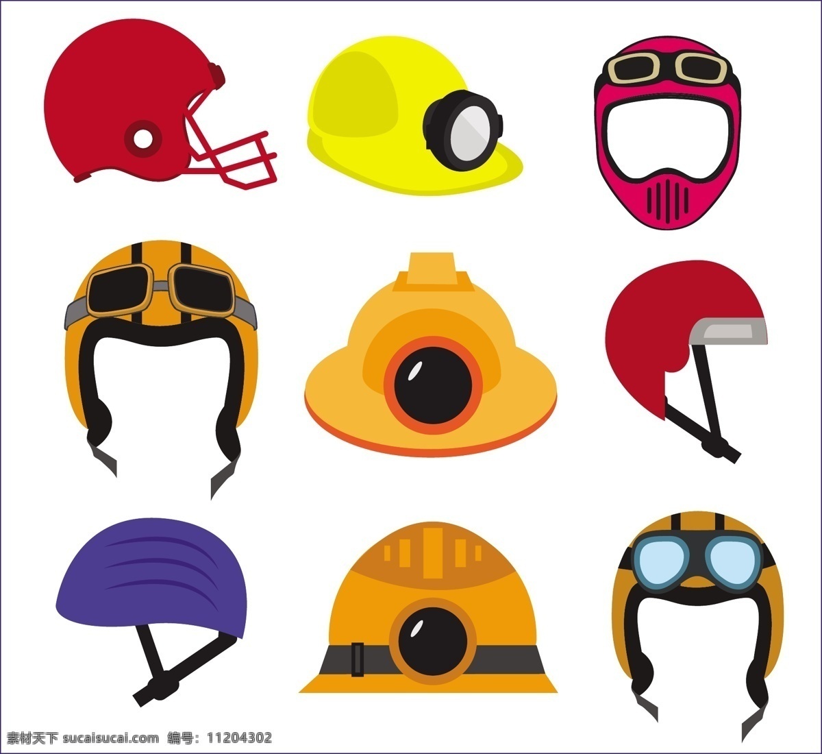头盔 图标 收集 各种 颜色 类型 隔离 免费 矢量 帽子 各种头盔 橄榄球头盔 潜水头盔 滑雪头盔 矿山头盔 矢量背景 运动头盔