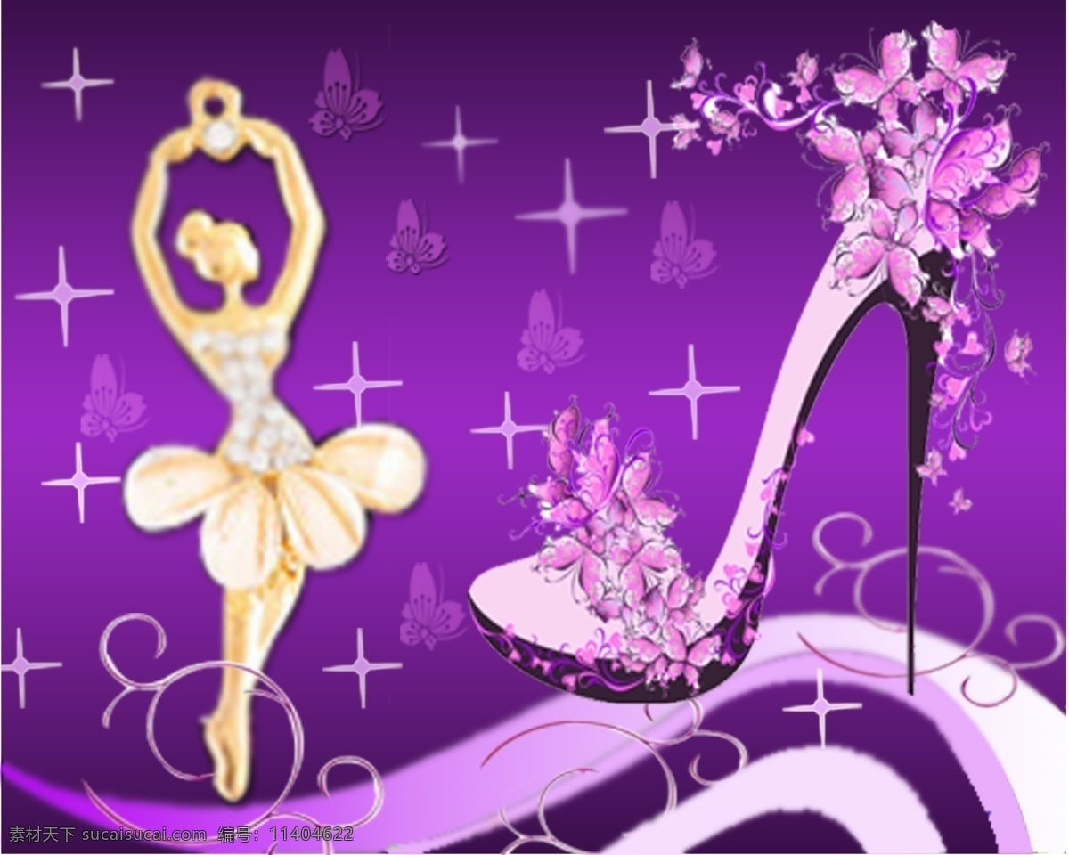 紫色背景图 亮色跳舞女人 花朵鞋 紫色背景 橱窗
