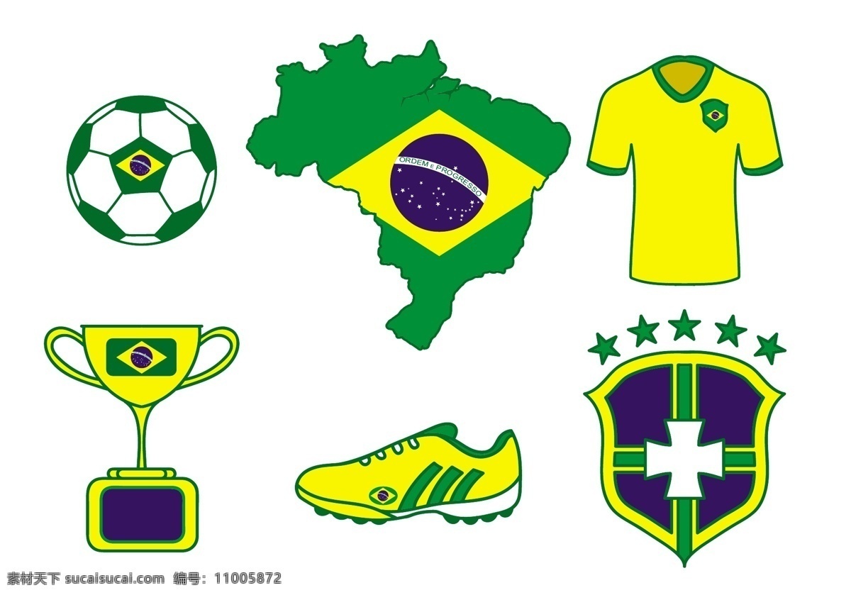 巴西 矢量 元素 巴西矢量素材 矢量素材 巴西足球 足球 服装 盾牌徽章 鞋子 奖杯 地图 白色