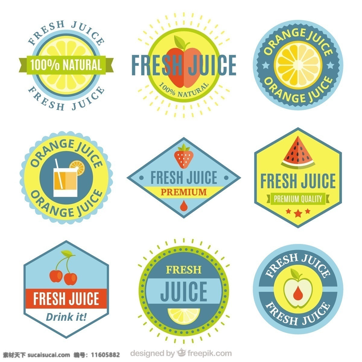 收集 带有 水果 彩色 贴纸 采购产品食品 标签 夏天 颜色 橙色 热带 苹果 平板 饮料 果汁 自然 健康 平面设计 草莓 柠檬