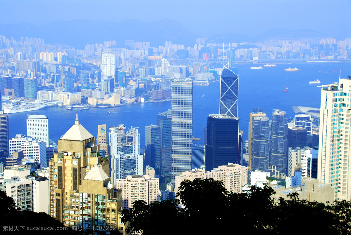 香港 香港城市建筑 香港景观 香港太平山 维多利亚港 自然景观 建筑景观 蓝色