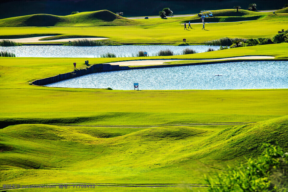 美丽 湖水 高尔夫球场 草地 草坪 草坡 高尔夫球 俱乐部 体育运动 健身锻炼 打高尔夫 运动人物 生活百科