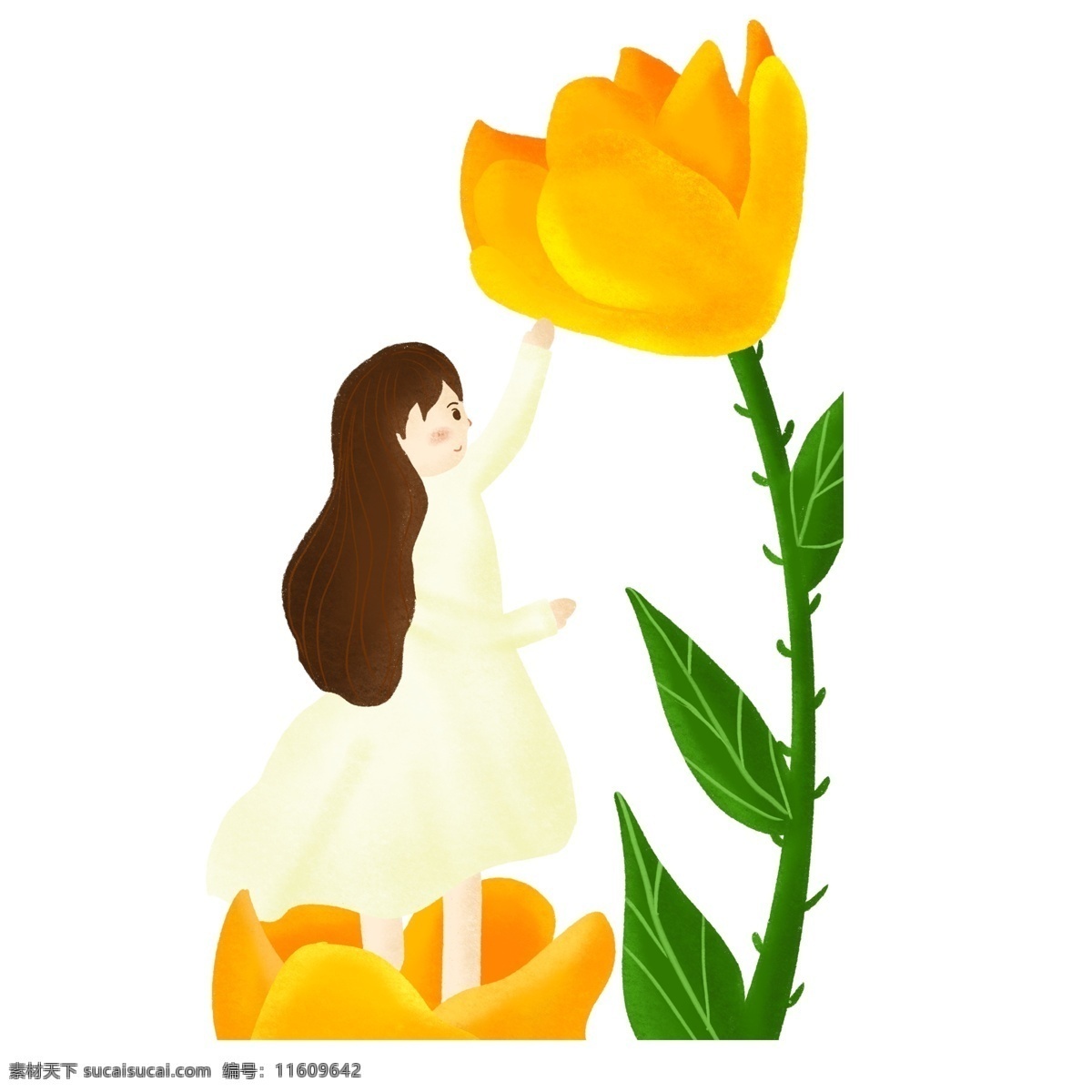 清新 卡通 摘 花 少女 人物 元素 唯美 插画元素 png元素 女孩设计元素 可爱风
