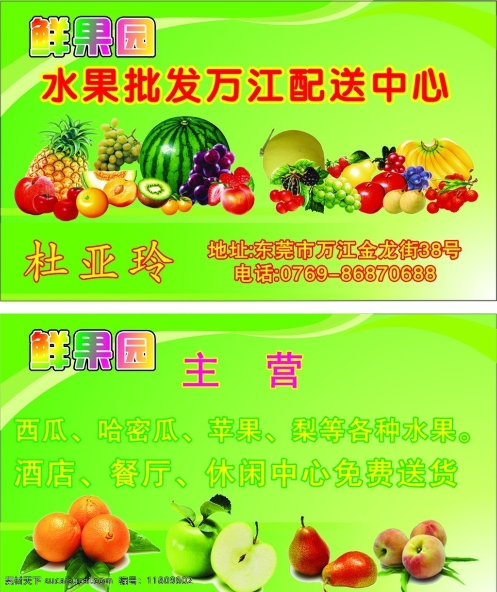 鲜果园 水果 健康 批发 名片 名片卡片 矢量
