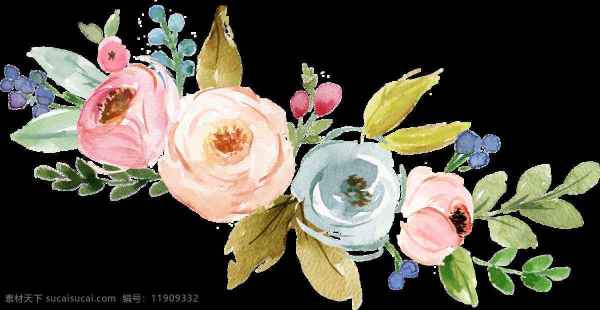 四 色 花丛 透明 粉色 蓝色 红色 透明素材 免扣素材 装饰图案