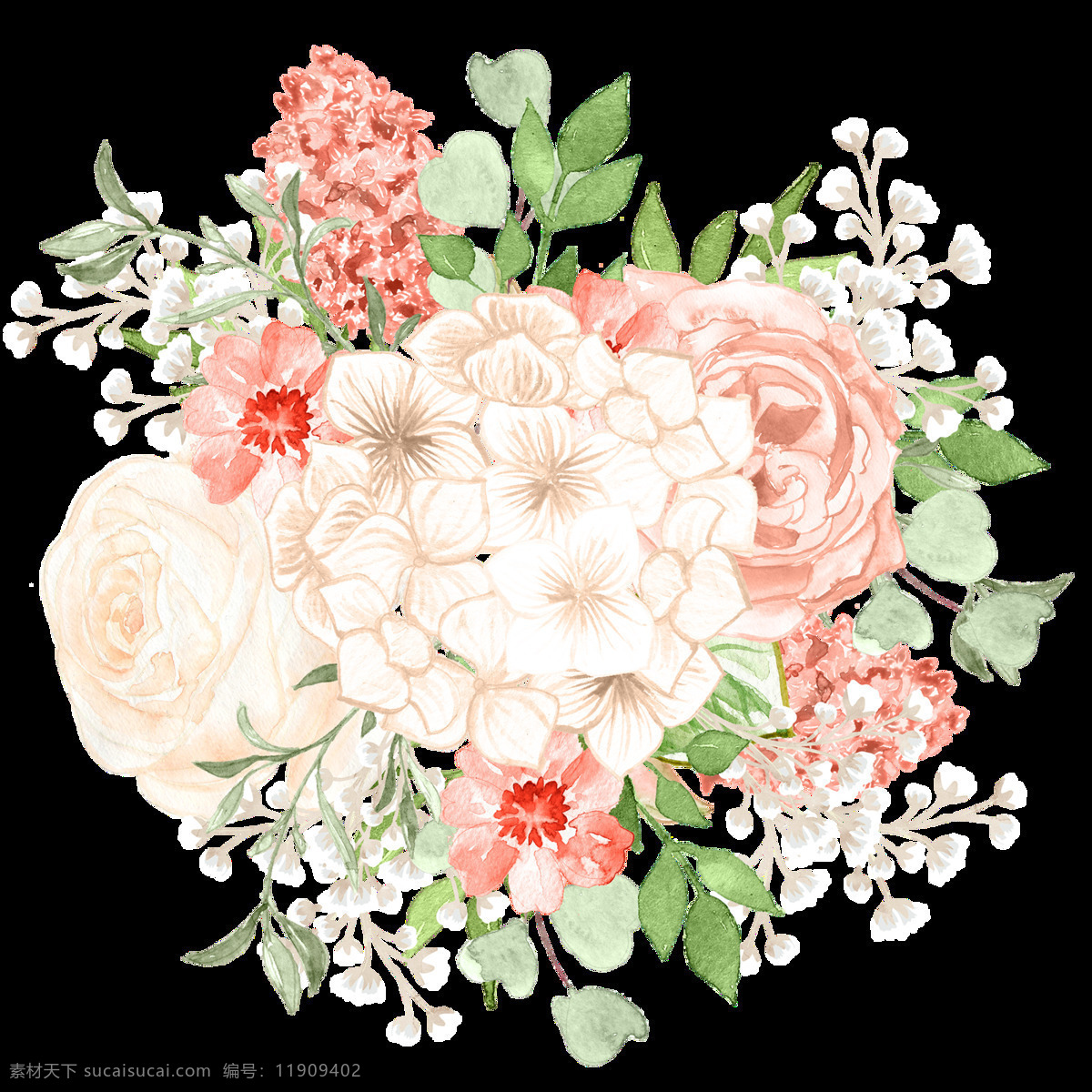 艳丽 花卉 点缀 卡通 透明 绽放 装饰 设计素材 背景素材