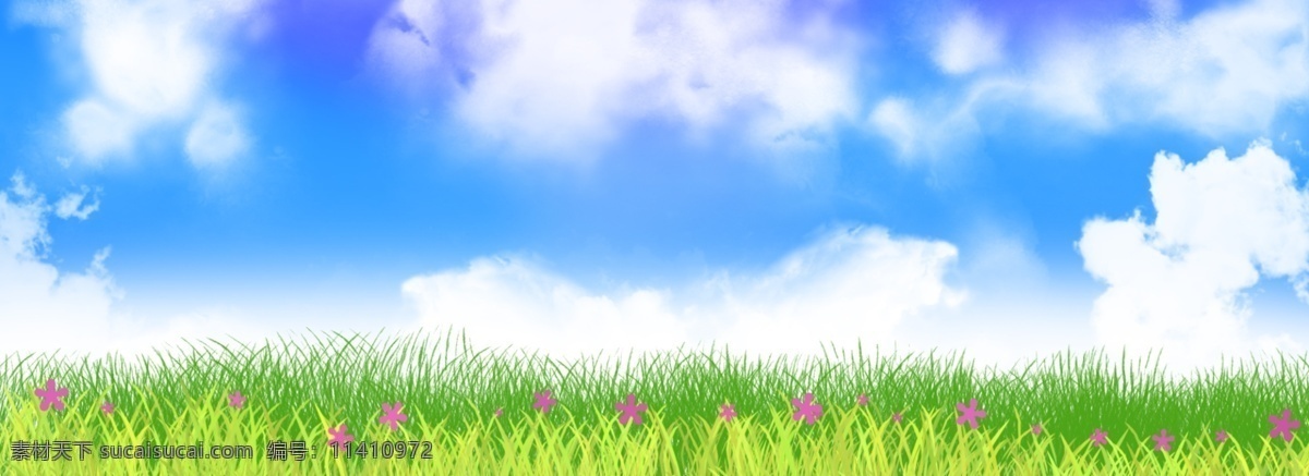 蓝天 白云 草地 鲜花 自然 背景 自然风光 唯美 psd素材 树木 风车