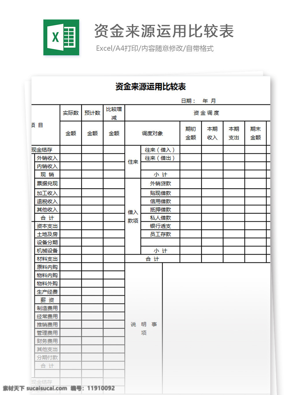 资金 来源 运用 比较 表 excel 模板 表格模板 图表 表格设计 表格 报销 会计 利润表 资产负债表 明细表 财务报表 现金流量表 预算表 收支表 财务盘点表
