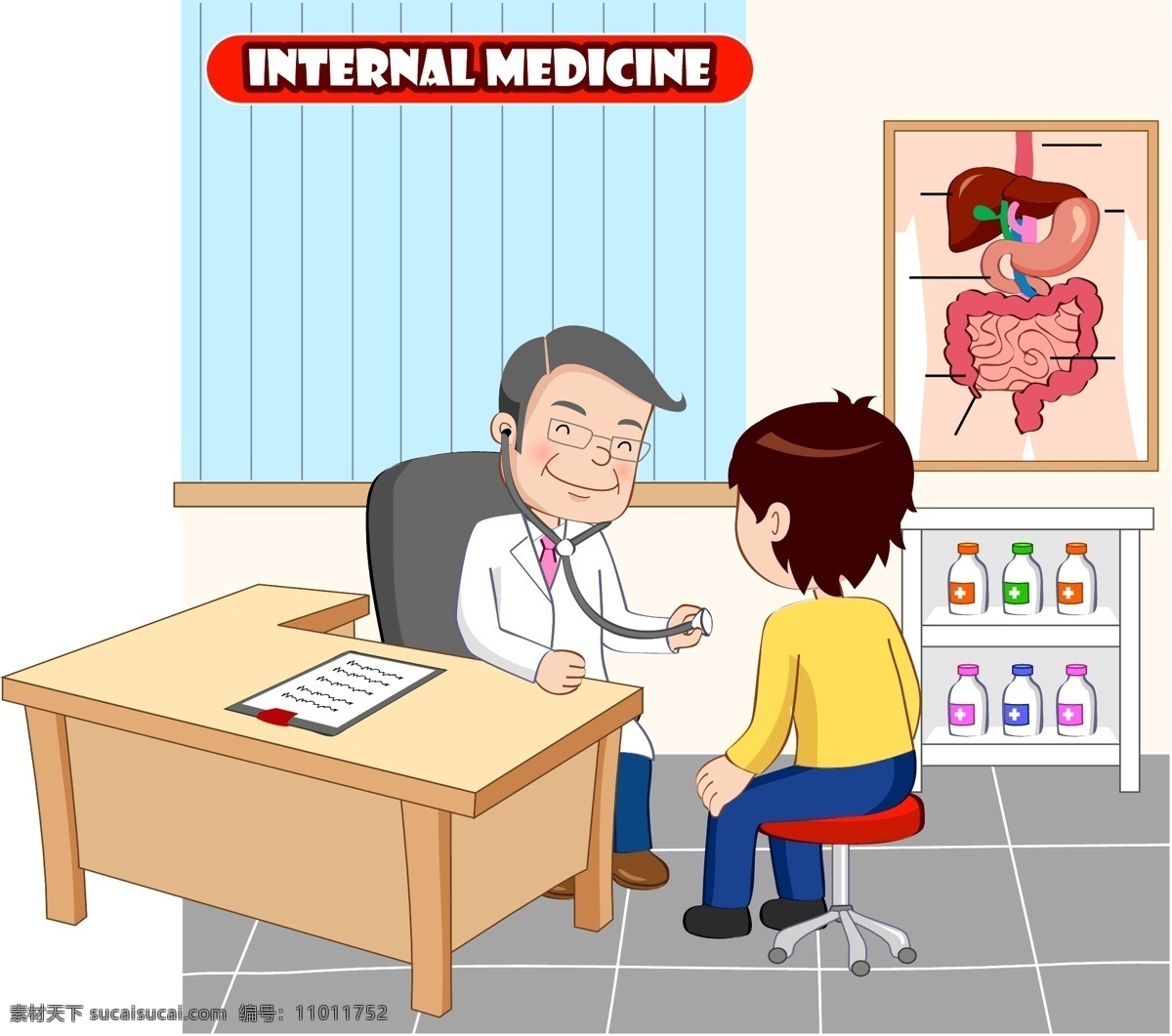 卡通 人物 牙科 卡通人物 看病 生病 感冒 医生 药物