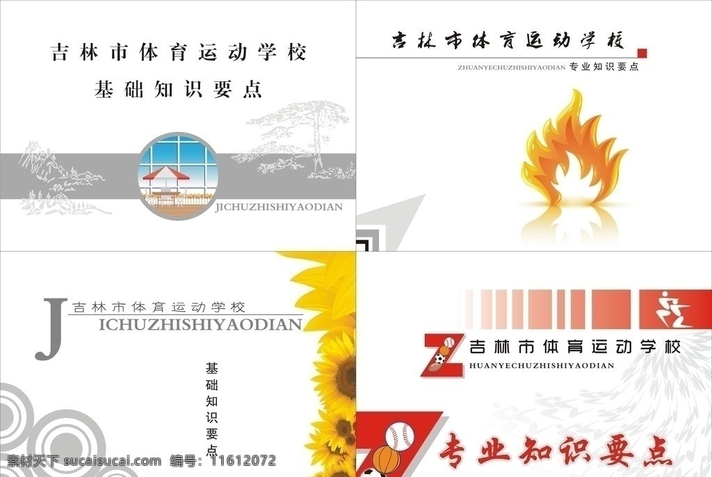体育学校 体育学校封皮 画册封皮 体育用品 体育标志 向日葵 圣火 矢量 cdr9