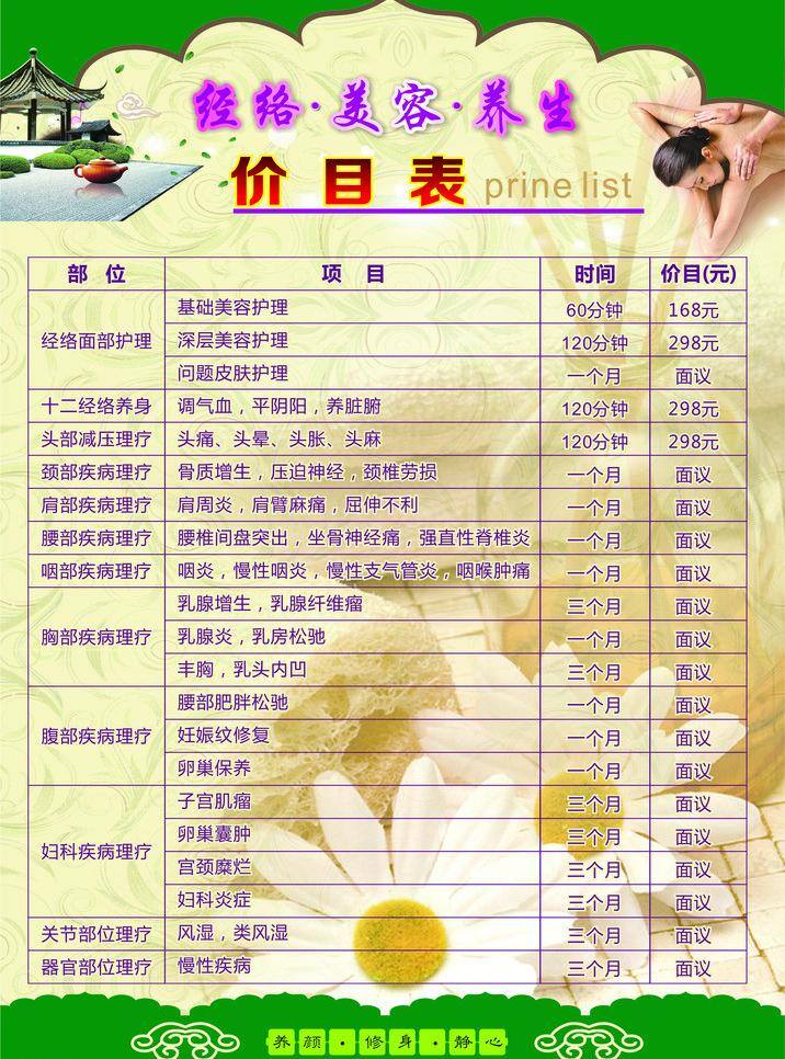 dm宣传单 广告设计模板 美容 美容价目表 价目表 模板下载 养生 矢量 其他海报设计