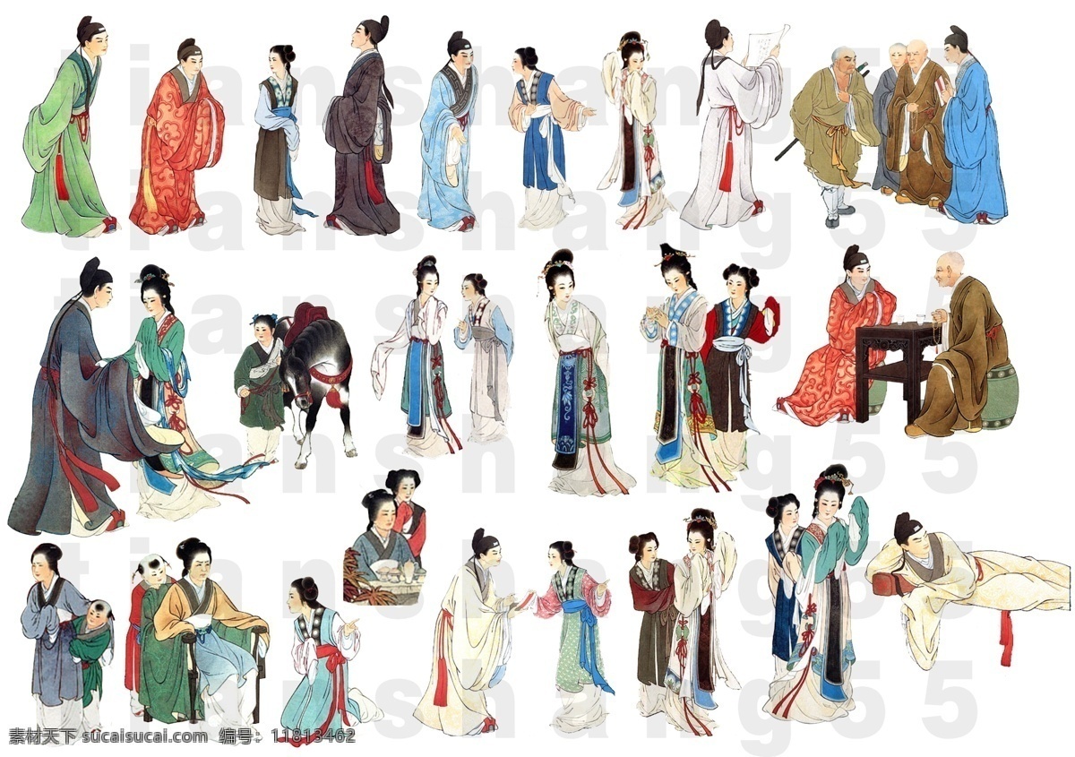 西厢记人物图 古代人物 和尚 人物 小姐 西厢记 模板下载 西厢记人物 牡丹亭 丫鬟 书生 莺莺 张生 红娘 psd源文件