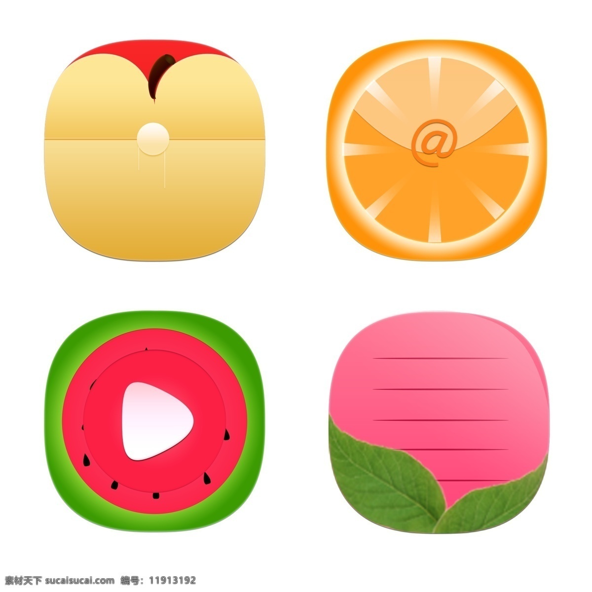 手绘 卡通 水果 系列 图标 手绘卡通 文件袋 邮箱 播放 备忘录 苹果 橙子 西瓜 桃子 图标按钮 app