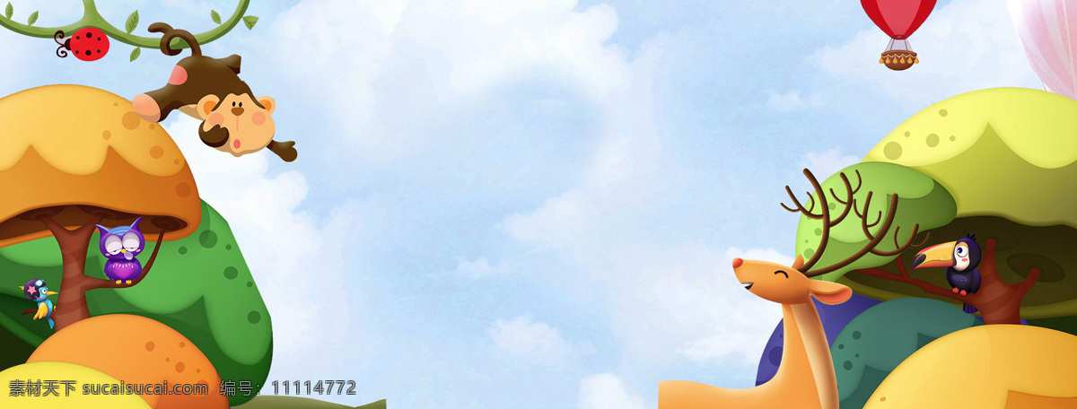 手绘 卡通 大树 淘宝 全 屏 banner 背景 森林