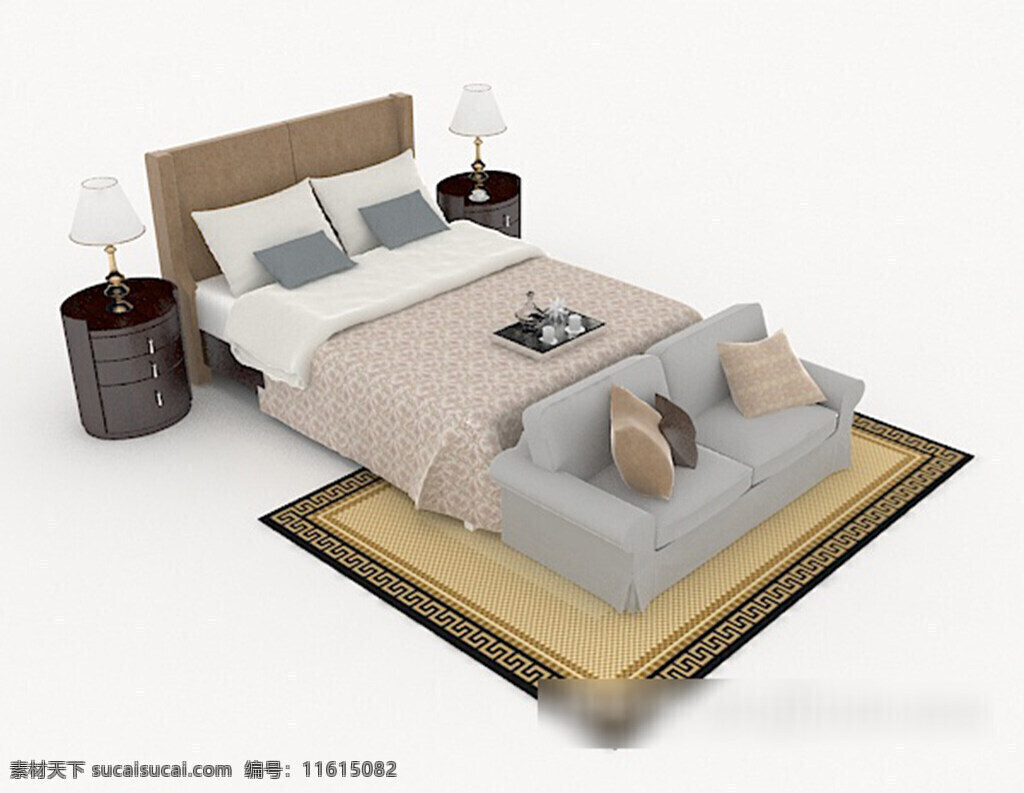 居家 型 简单 双人床 3d 模型 3d模型下载 3dmax 现代风格模型 白色模型