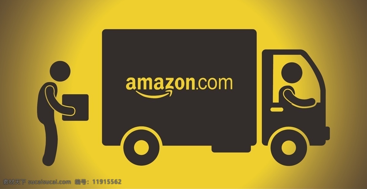 亚马逊 小 货车 搬 货 矢量图 小货车 logo 搬货 矢量人物 开车 黄色底色 标志图标 企业 标志