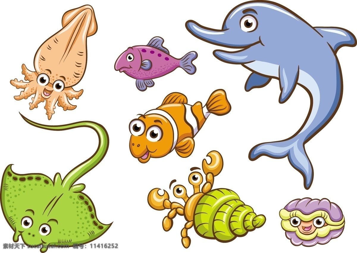卡通动物设计 幼儿园素材 拟人化动物 彩色卡通动物 漫画动物 卡通动物 陆地动物 生物世界 矢量素材 海洋生物