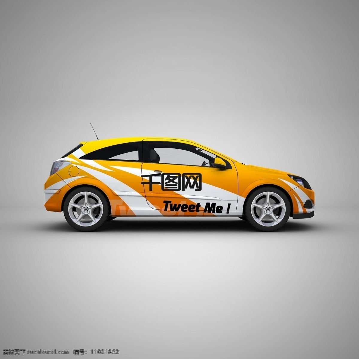橙色 车体 广告 智能 贴图 场景 轿车 样机 灰色