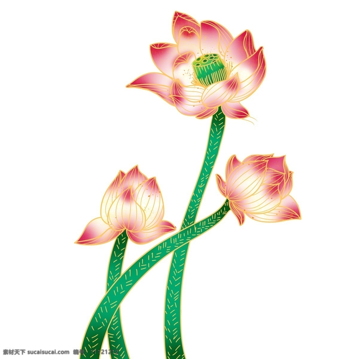 精美 荷花 植物 装饰 荷叶 卡通 彩色 小清新 创意 手绘 绘画元素 现代 简约 图案