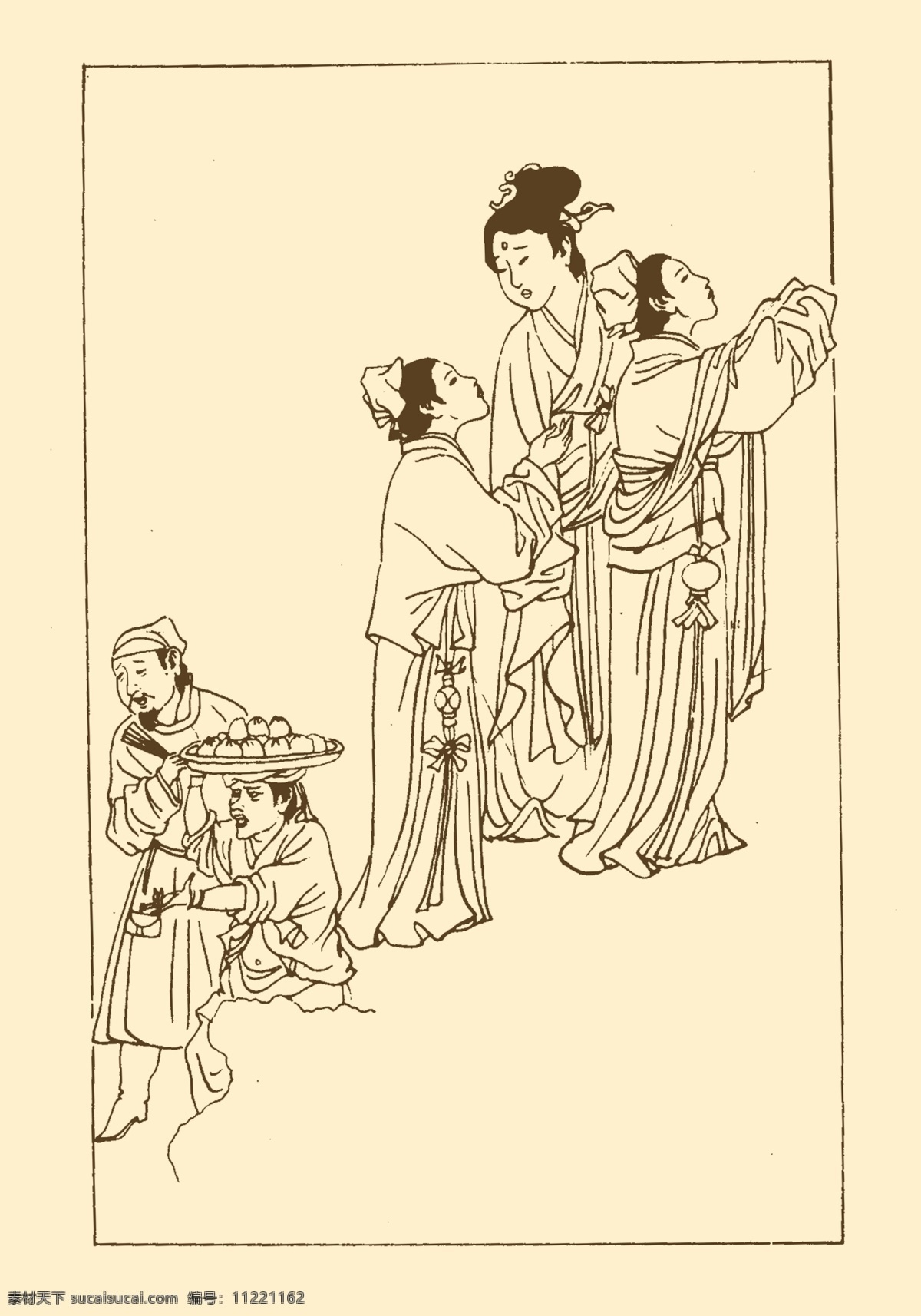 白描 扎 巾 传统 服饰 服装 古代 古人 线描 中国历史 扎巾 中国历代服饰 历朝历代 朝代 家居装饰素材 室内装饰用图