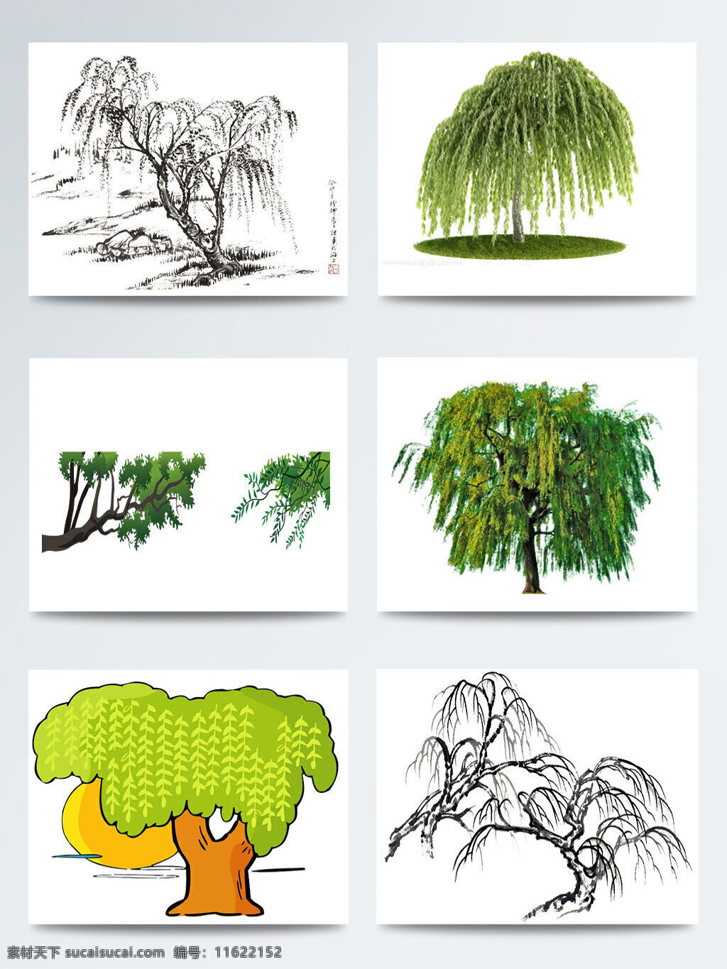 手绘 柳树 卡通画 合集 春天 发芽 卡通 图案 唯美 元素 装饰画