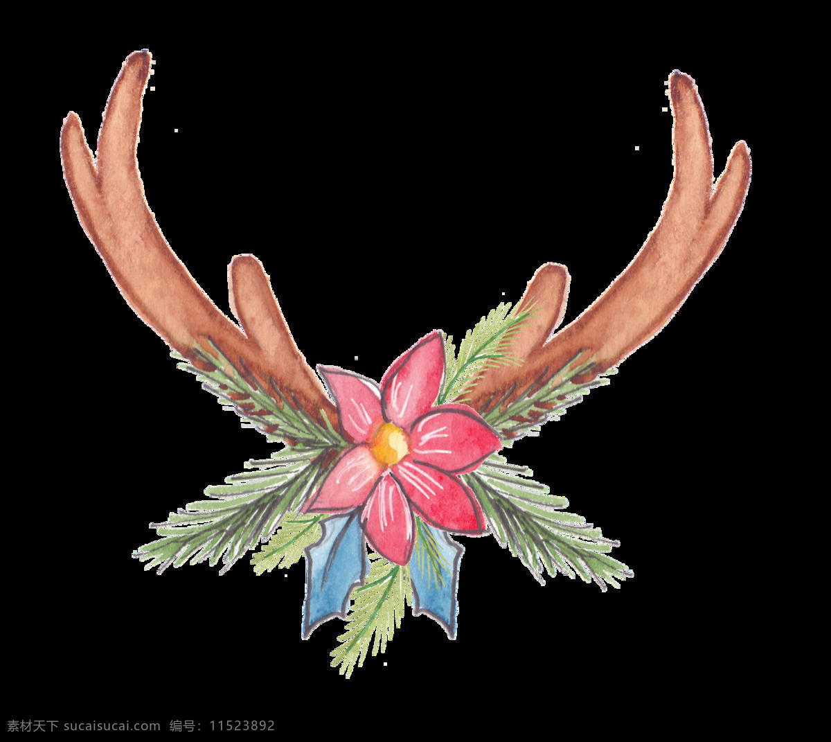 麋鹿 角 花卉 透明 植物 动物 卡通 抠图专用 装饰 设计素材