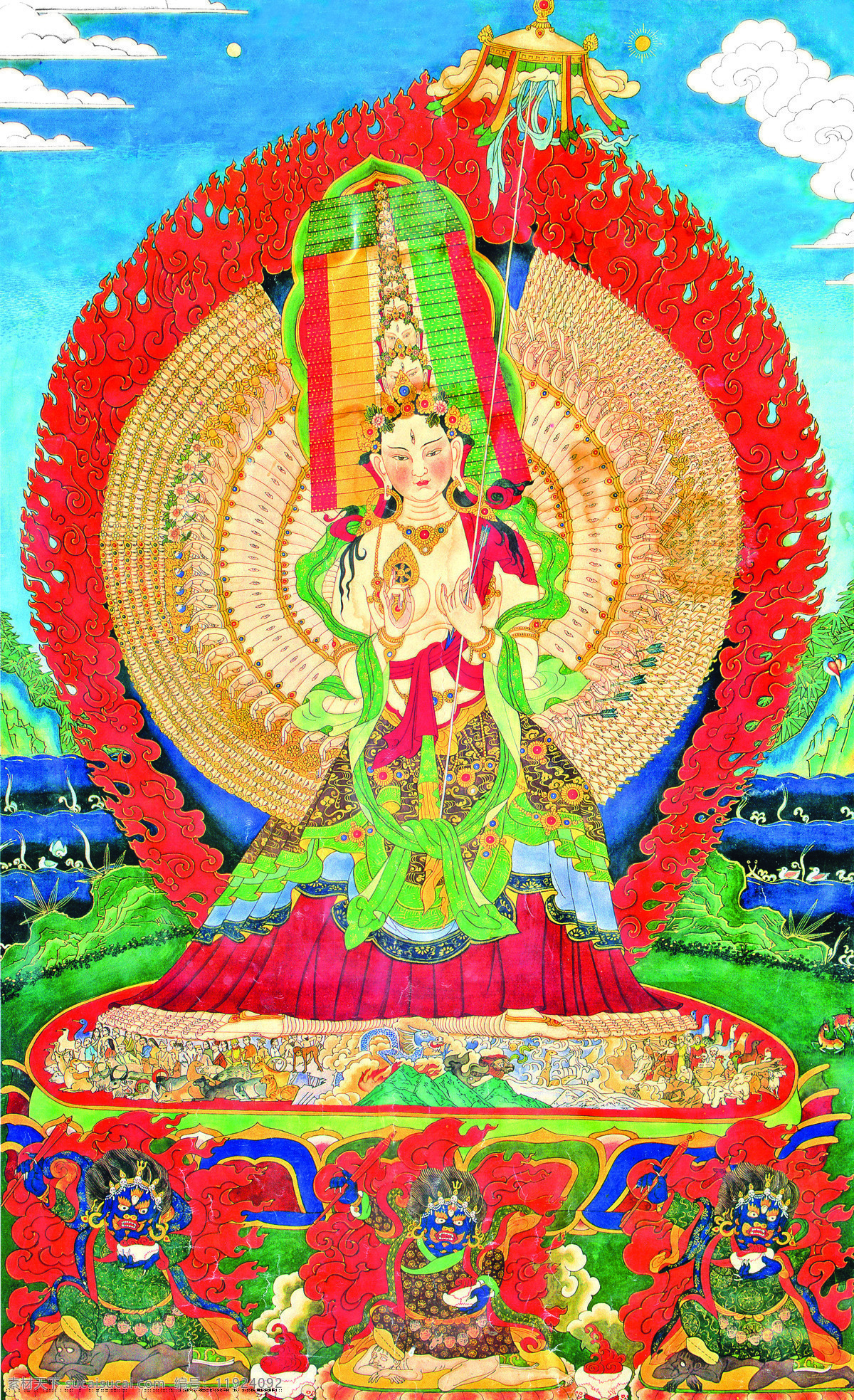佛教唐卡 大白伞 菩萨 唐卡 绘画艺术 千手 文化艺术 绘画书法 设计图库