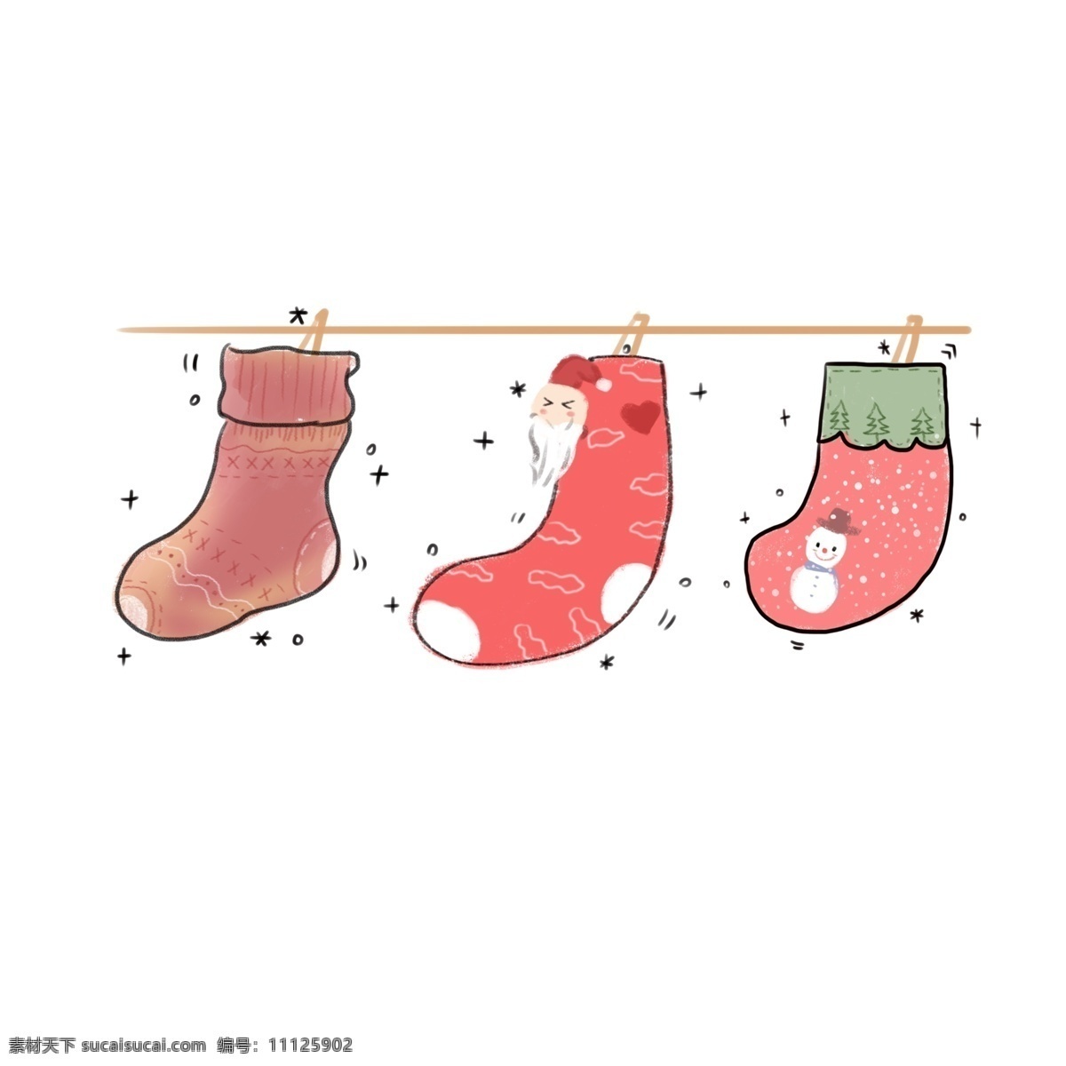 卡通 可爱 红色 圣诞 袜子 商用 元素 雪人