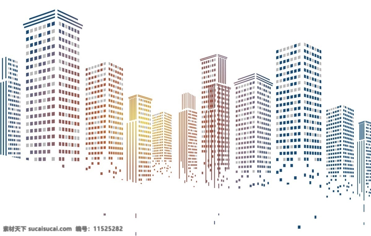 几何方块 颗粒 城市建筑 方块建筑 几何 渐变风格 城市楼房 科技感 像素化