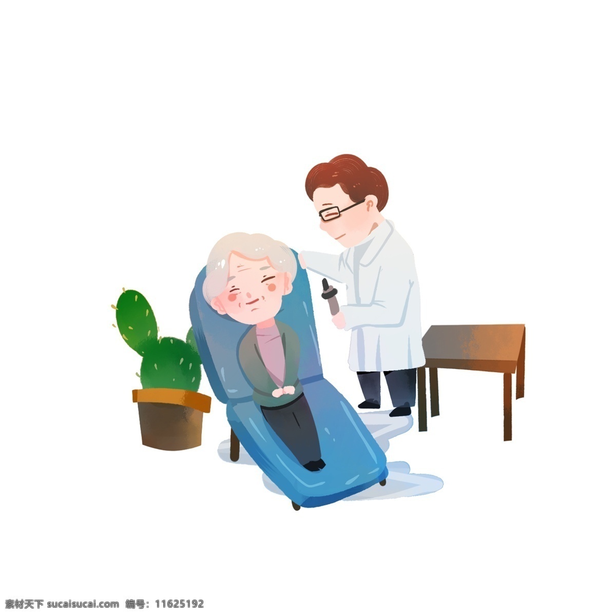 医生 检查 耳朵 病人 人物 场景 插画 元素 看病 老年人