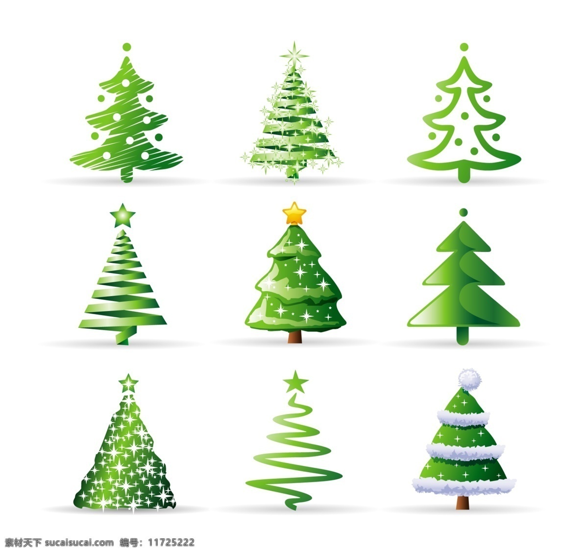 款 卡通 圣诞树 矢量 彩带 圣诞节 矢量素材 树叶 星星 绒球 伊面 矢量图 其他矢量图