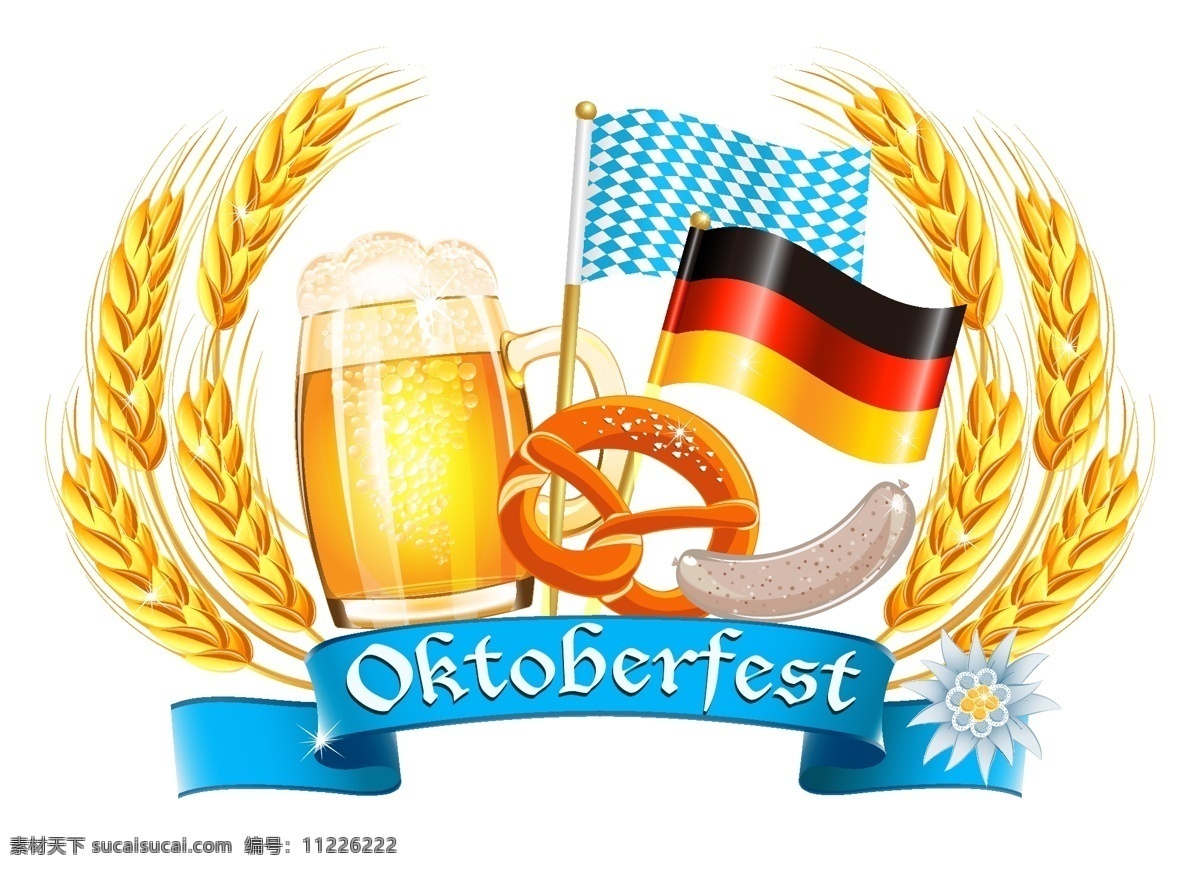 慕尼黑 啤酒节 标签 插画 德国 枫叶 烤肠 麦穗 啤酒 旗帜 十月 矢量图 慕尼黑啤酒节 香肠 其他矢量图