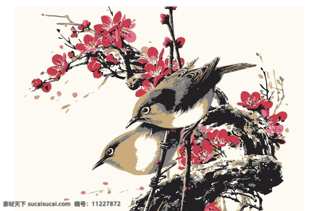 喜上枝头 喜上眉梢 梅花 梅花图 国画梅花 梅花国画 咏梅 花鸟画 花鸟 梅花迎春 报喜图 喜鹊 喜鹊图 装饰画 中堂画 字画 书画 水墨画 风景画