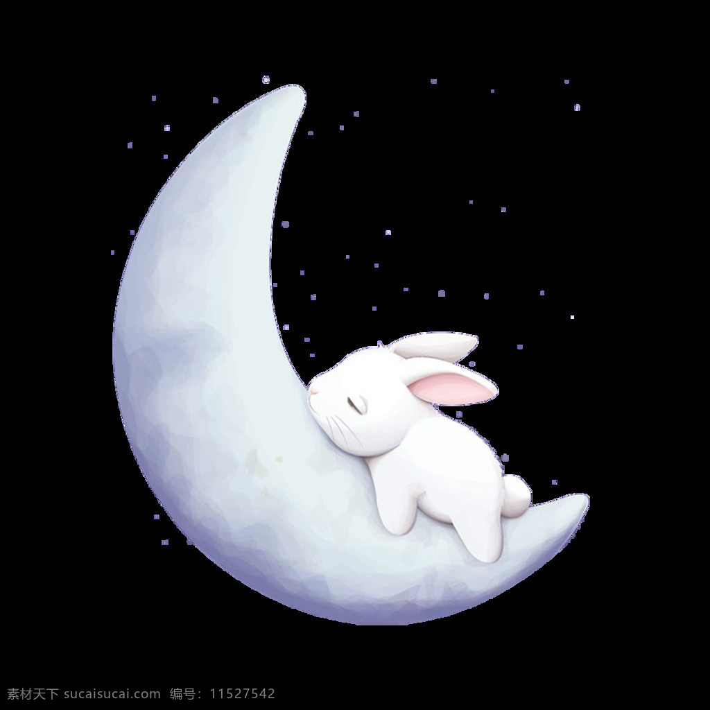 卡通 小 白兔 月亮 元素 手绘 可爱 小白兔 美梦 弯月