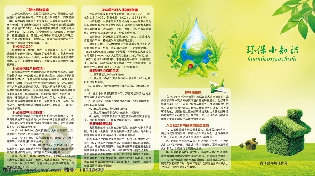 环保小知识 绿色折页 节能 环保 绿色地球 矢量房子 画册设计
