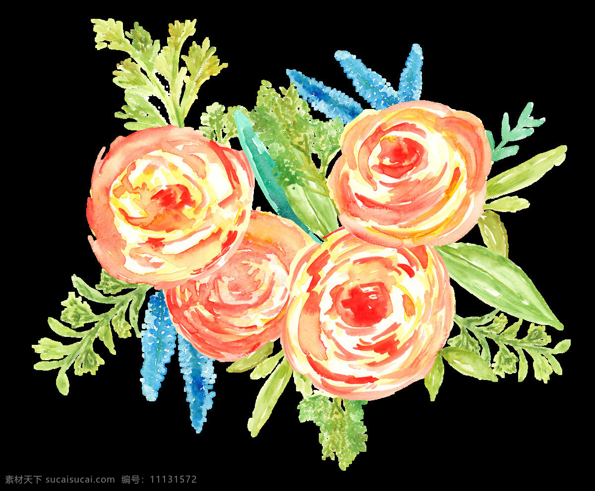 油彩 花丛 透明 卷芯花 花束 透明素材 免扣素材 装饰图案